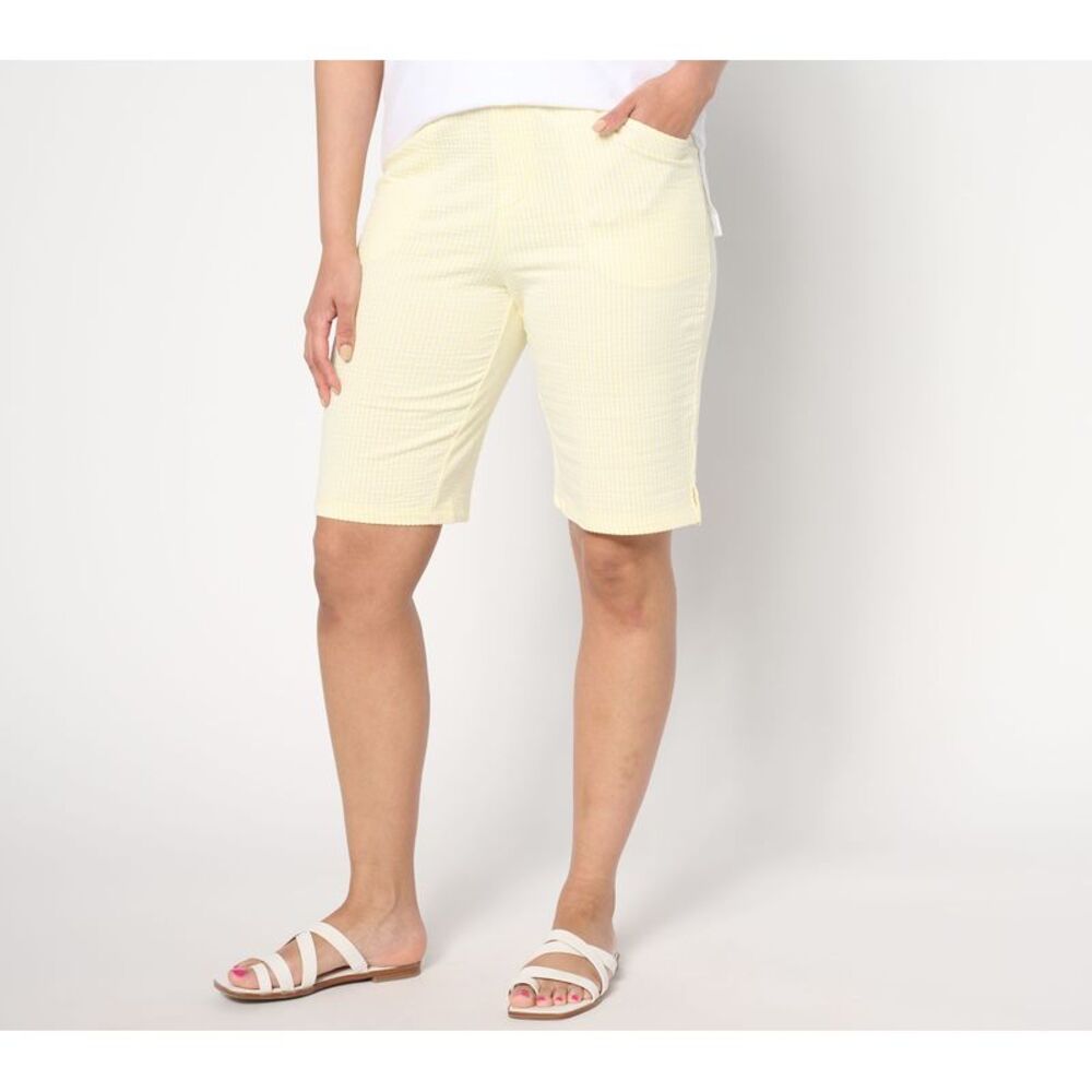 Quacker Factory Women's Plus Sz Shorts 2X Knit Seersucker " Yellow A647071